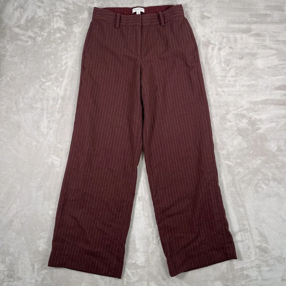 Banana Republic Womens Pants Everyday Wide Leg Pinstripes Wool Blend XS Marn/Brn